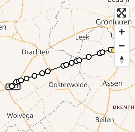 Vlucht Traumahelikopter PH-TTR van Heerenveen naar Groningen Airport Eelde op zondag 17 november 2024 5:26