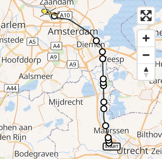 Vlucht Traumahelikopter PH-LLN van Utrecht naar Amsterdam Heliport op zondag 17 november 2024 7:42