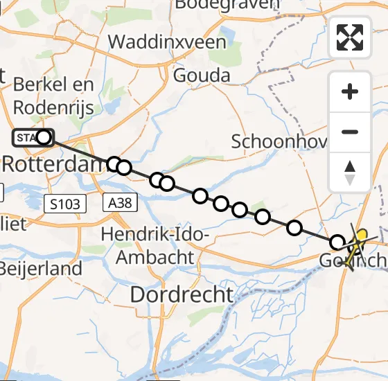 Vlucht Traumahelikopter PH-HVB van Rotterdam The Hague Airport naar Gorinchem op zondag 17 november 2024 9:05