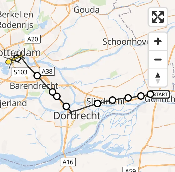 Vlucht Traumahelikopter PH-HVB van Gorinchem naar Erasmus MC op zondag 17 november 2024 9:51