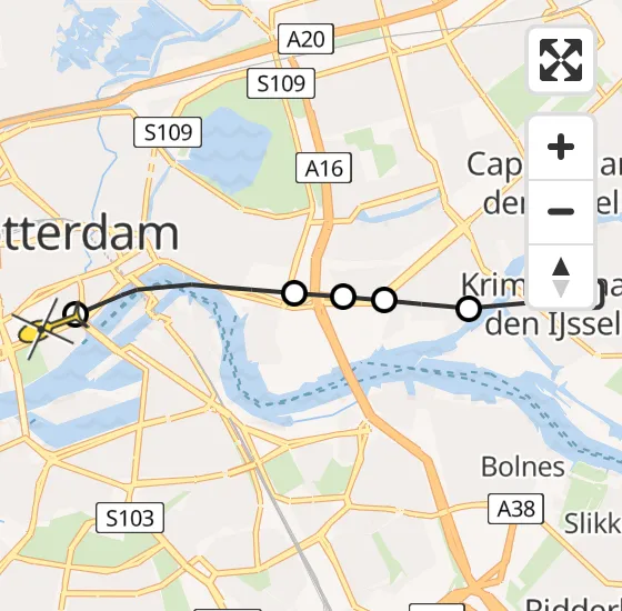 Vlucht Traumahelikopter PH-HVB van Krimpen aan den IJssel naar Erasmus MC op zondag 17 november 2024 14:00