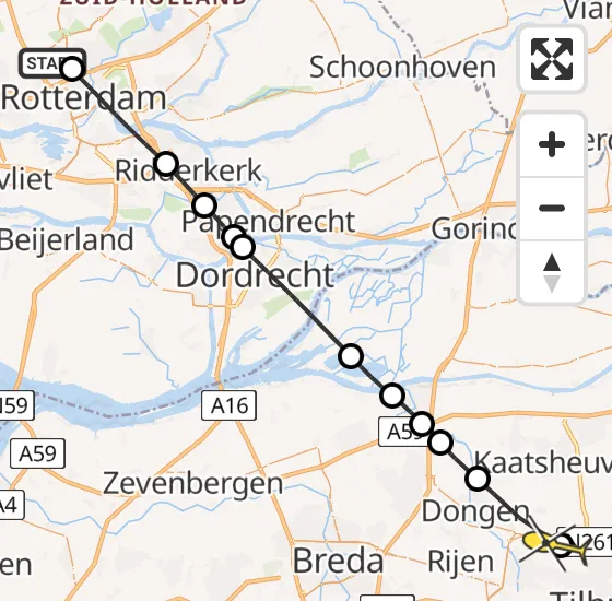 Vlucht Traumahelikopter PH-HVB van Rotterdam The Hague Airport naar Tilburg op zondag 17 november 2024 14:28