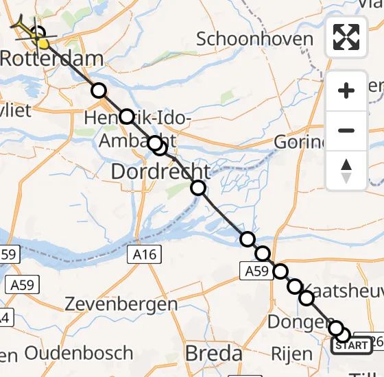 Vlucht Traumahelikopter PH-HVB van Tilburg naar Rotterdam The Hague Airport op zondag 17 november 2024 15:07