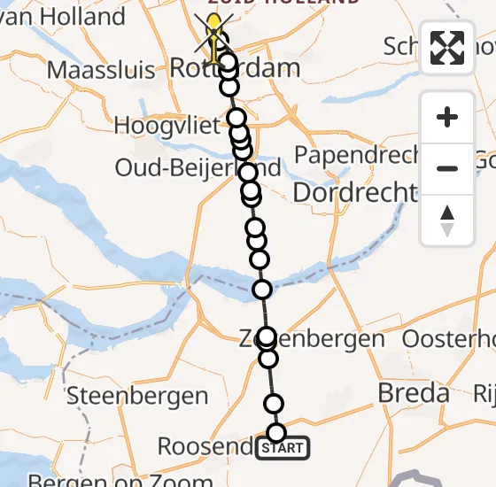 Vlucht Traumahelikopter PH-HVB van Rucphen naar Rotterdam The Hague Airport op zondag 17 november 2024 16:40