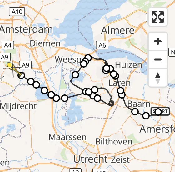 Vlucht Politiehelikopter PH-PXZ van Amersfoort naar Amstelveen op zondag 17 november 2024 17:06