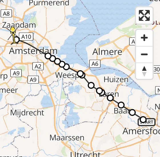 Vlucht Traumahelikopter PH-LLN van Amersfoort naar Amsterdam Heliport op zondag 17 november 2024 18:16