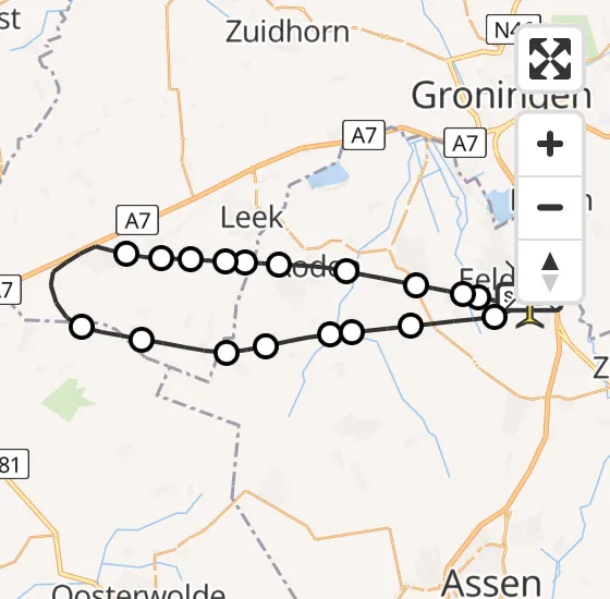 Vlucht Traumahelikopter PH-TTR van Groningen Airport Eelde naar Groningen Airport Eelde op zondag 17 november 2024 23:51