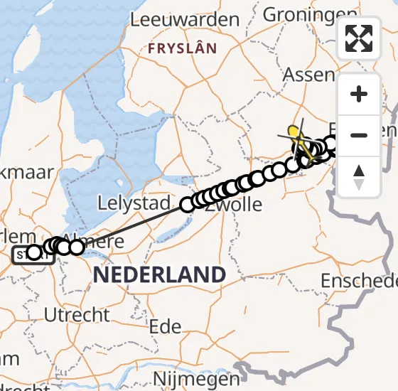 Vlucht Politiehelikopter PH-PXF van Amstelveen naar Vliegveld Hoogeveen op maandag 18 november 2024 0:52