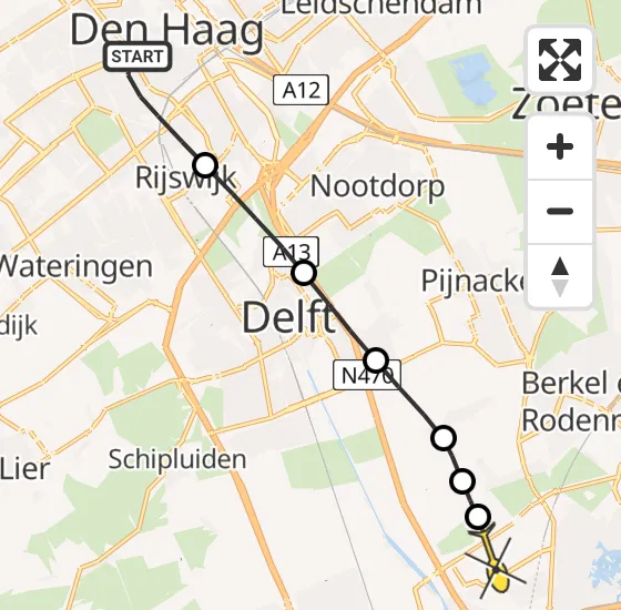 Vlucht Traumahelikopter PH-HVB van Den Haag naar Rotterdam The Hague Airport op maandag 18 november 2024 6:33