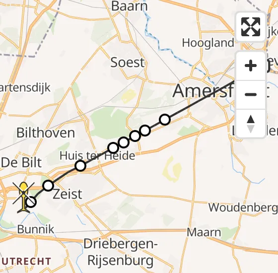 Vlucht Traumahelikopter PH-LLN van Amersfoort naar Universitair Medisch Centrum Utrecht op maandag 18 november 2024 7:56