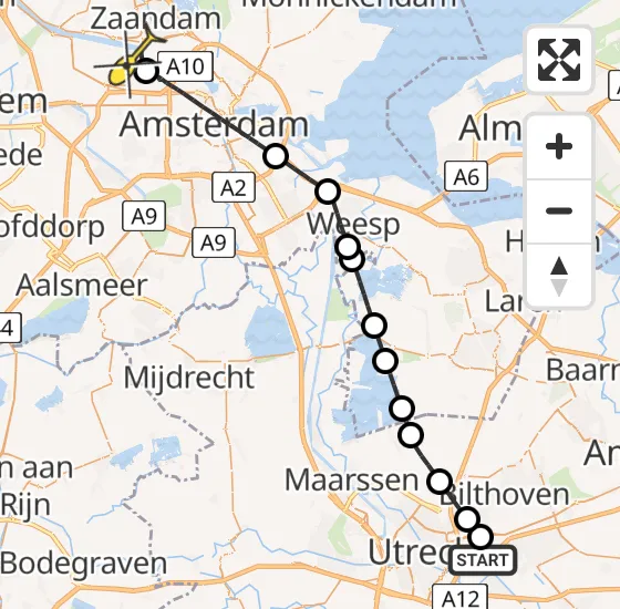 Vlucht Traumahelikopter PH-LLN van Universitair Medisch Centrum Utrecht naar Amsterdam Heliport op maandag 18 november 2024 8:20