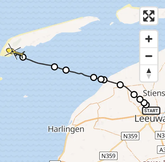 Vlucht Ambulancehelikopter PH-HOW van Vliegbasis Leeuwarden naar West-Terschelling op maandag 18 november 2024 8:28