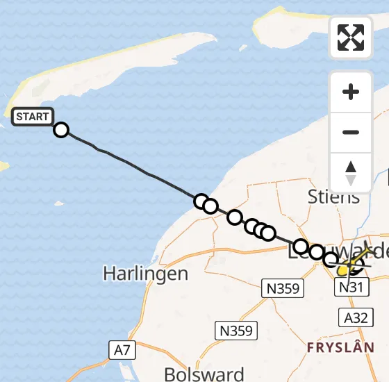 Vlucht Ambulancehelikopter PH-HOW van West-Terschelling naar Leeuwarden op maandag 18 november 2024 9:07