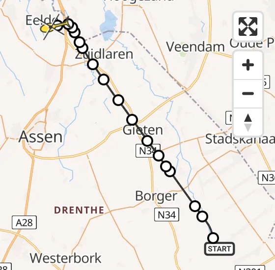 Vlucht Traumahelikopter PH-TTR van Valthermond naar Groningen Airport Eelde op maandag 18 november 2024 9:09