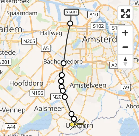 Vlucht Traumahelikopter PH-LLN van Amsterdam Heliport naar Uithoorn op maandag 18 november 2024 10:38