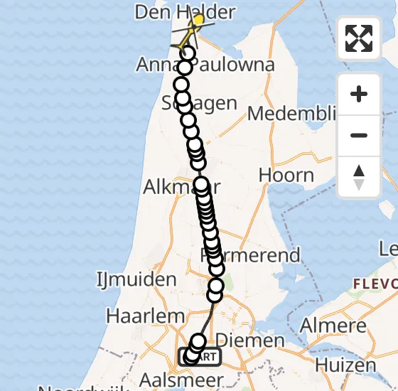 Vlucht Politiehelikopter PH-PXX van Schiphol naar Vliegveld De Kooy op maandag 18 november 2024 11:32