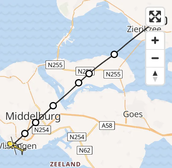 Vlucht Traumahelikopter PH-HVB van Zierikzee naar Vlissingen op maandag 18 november 2024 11:54