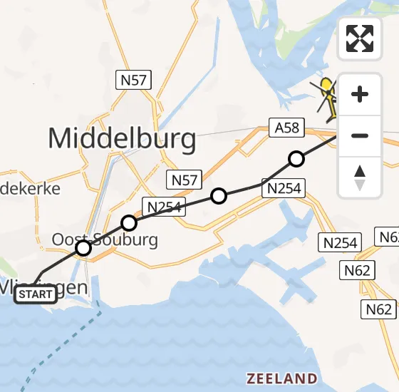 Vlucht Traumahelikopter PH-HVB van Vlissingen naar Vliegveld Midden-Zeeland op maandag 18 november 2024 12:30