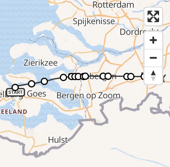 Vlucht Traumahelikopter PH-HVB van Vliegveld Midden-Zeeland naar Breda op maandag 18 november 2024 12:50