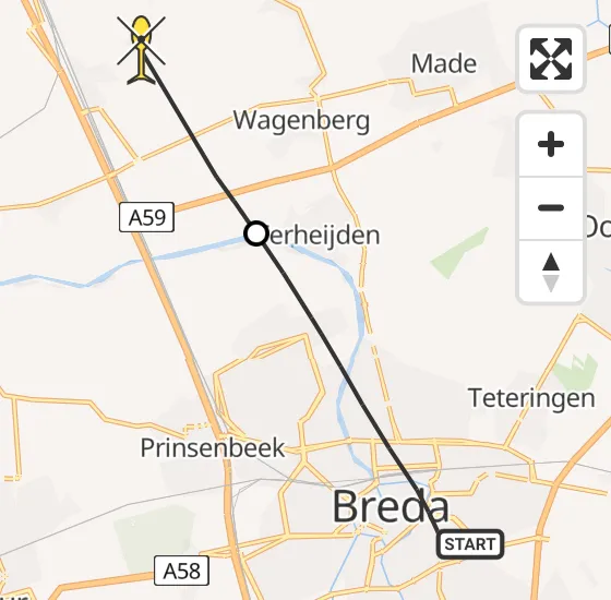 Vlucht Traumahelikopter PH-HVB van Breda naar Zevenbergschen Hoek op maandag 18 november 2024 13:32