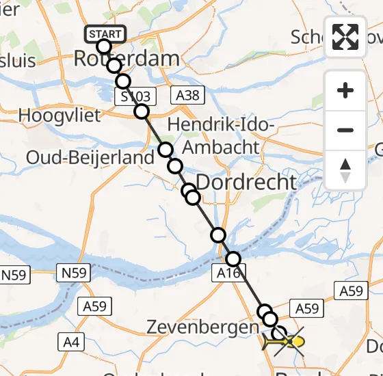 Vlucht Traumahelikopter PH-HVB van Rotterdam The Hague Airport naar Breda op maandag 18 november 2024 14:17