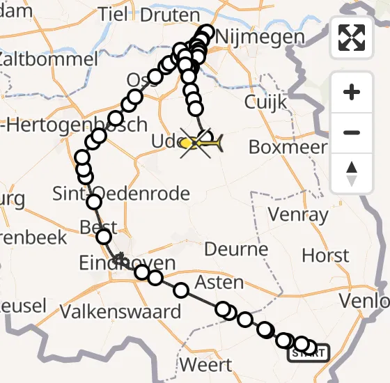 Vlucht Politiehelikopter PH-PXD van Neer naar Vliegbasis Volkel op maandag 18 november 2024 15:47