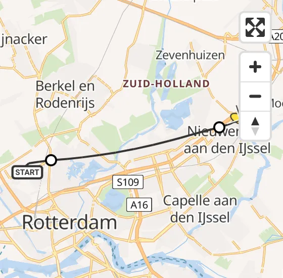 Vlucht Traumahelikopter PH-HVB van Rotterdam The Hague Airport naar Nieuwerkerk aan den IJssel op maandag 18 november 2024 17:28