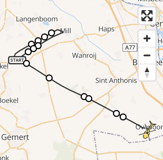 Vlucht Traumahelikopter PH-MAA van Vliegbasis Volkel naar Overloon op maandag 18 november 2024 17:45