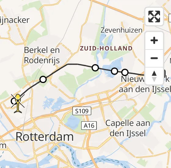 Vlucht Traumahelikopter PH-HVB van Nieuwerkerk aan den IJssel naar Rotterdam The Hague Airport op maandag 18 november 2024 18:10