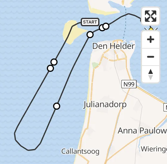 Vlucht Kustwachthelikopter PH-SAR van Den Hoorn naar Den Helder op maandag 18 november 2024 20:56