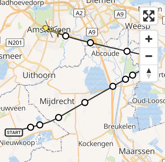 Vlucht Politiehelikopter PH-PXB van Nieuwkoop naar Amstelveen op maandag 18 november 2024 21:43