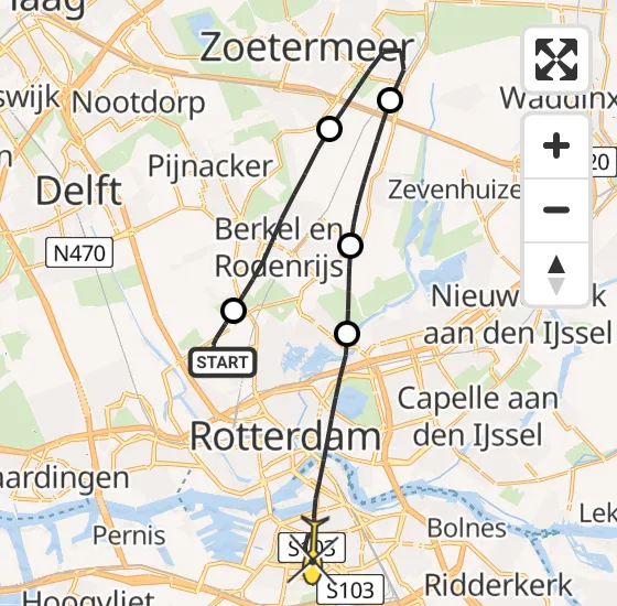 Vlucht Traumahelikopter PH-HVB van Rotterdam The Hague Airport naar Rotterdam op maandag 18 november 2024 22:14