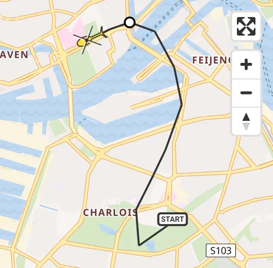 Vlucht Traumahelikopter PH-HVB van Rotterdam naar Erasmus MC op maandag 18 november 2024 22:57