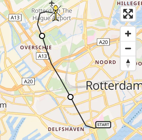 Vlucht Traumahelikopter PH-HVB van Erasmus MC naar Rotterdam The Hague Airport op maandag 18 november 2024 23:04