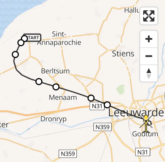 Vlucht Traumahelikopter PH-TTR van St.-Jacobiparochie naar Leeuwarden op maandag 18 november 2024 23:08