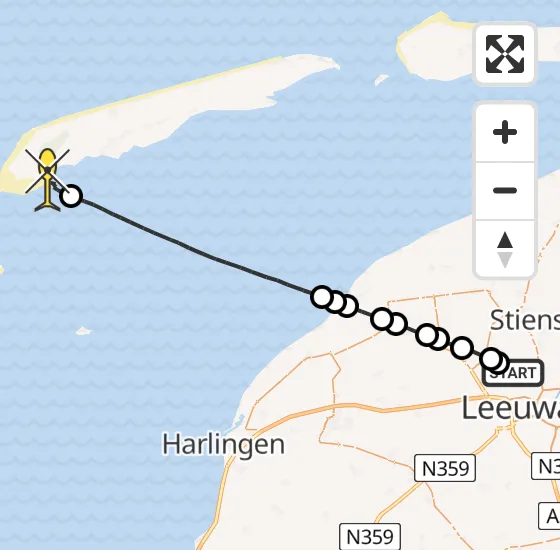 Vlucht Ambulancehelikopter PH-HOW van Vliegbasis Leeuwarden naar West-Terschelling op maandag 18 november 2024 23:08