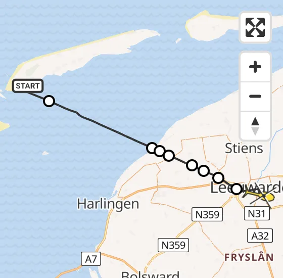 Vlucht Ambulancehelikopter PH-HOW van West-Terschelling naar Leeuwarden op maandag 18 november 2024 23:38