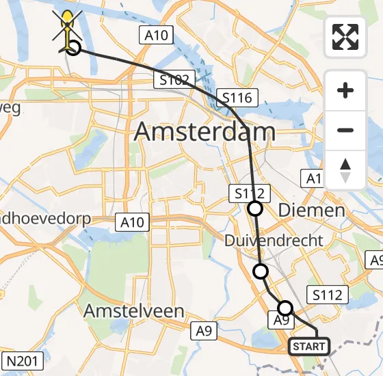 Vlucht Traumahelikopter PH-LLN van Academisch Medisch Centrum (AMC) naar Amsterdam Heliport op dinsdag 19 november 2024 10:14