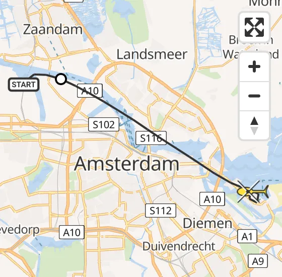 Vlucht Traumahelikopter PH-LLN van Amsterdam Heliport naar Amsterdam op dinsdag 19 november 2024 10:48