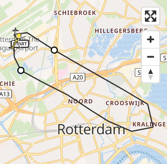 Vlucht Traumahelikopter PH-HVB van Rotterdam The Hague Airport naar Rotterdam The Hague Airport op dinsdag 19 november 2024 11:47