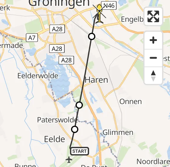 Vlucht Traumahelikopter PH-TTR van Groningen Airport Eelde naar Groningen op dinsdag 19 november 2024 13:38