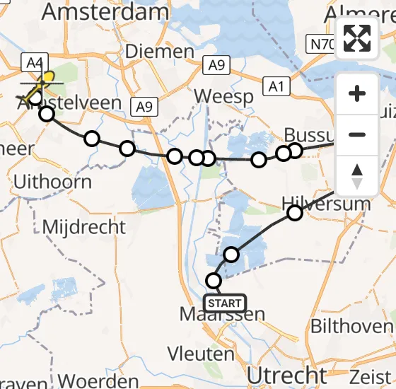 Vlucht Politiehelikopter PH-PXX van Maarssen naar Schiphol op dinsdag 19 november 2024 18:33