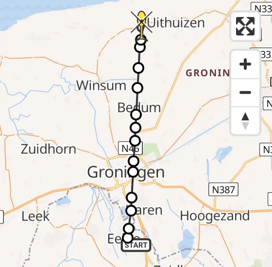 Vlucht Traumahelikopter PH-TTR van Groningen Airport Eelde naar Usquert op dinsdag 19 november 2024 22:18