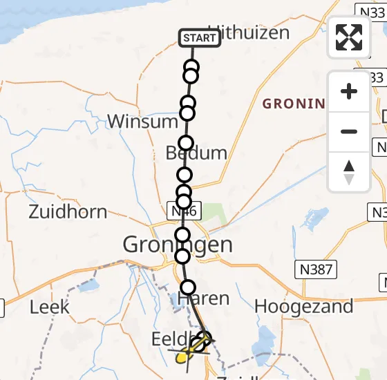 Vlucht Traumahelikopter PH-TTR van Usquert naar Groningen Airport Eelde op dinsdag 19 november 2024 23:22