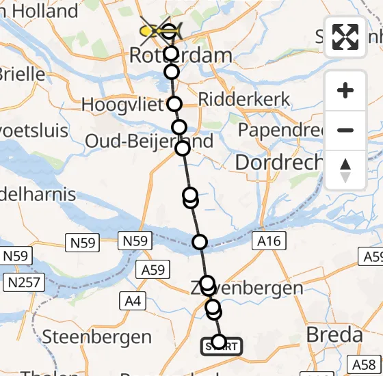 Vlucht Traumahelikopter PH-HVB van Hoeven naar Rotterdam The Hague Airport op dinsdag 19 november 2024 23:29