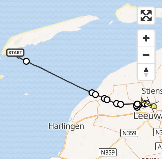 Vlucht Ambulancehelikopter PH-HOW van West-Terschelling naar Vliegbasis Leeuwarden op woensdag 20 november 2024 1:31