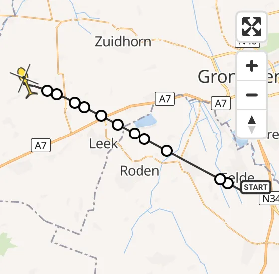 Vlucht Traumahelikopter PH-TTR van Groningen Airport Eelde naar Grootegast op woensdag 20 november 2024 10:33