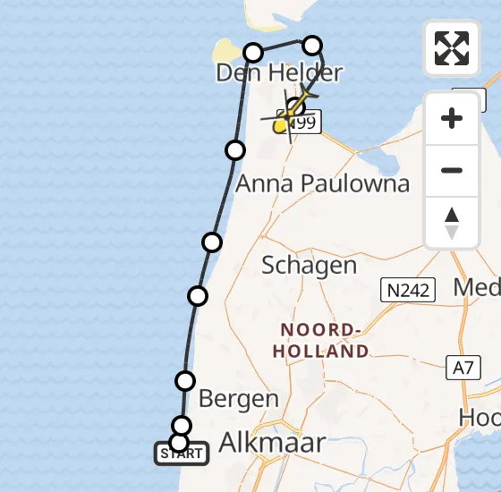 Vlucht Kustwachthelikopter PH-SAR van Egmond aan Zee naar Vliegveld De Kooy op woensdag 20 november 2024 11:09