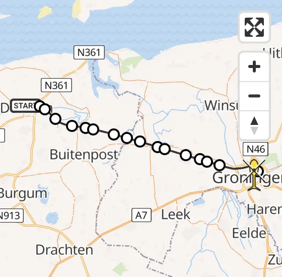 Vlucht Traumahelikopter PH-TTR van Dokkum naar Universitair Medisch Centrum Groningen op woensdag 20 november 2024 12:43