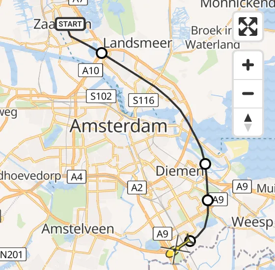 Vlucht Traumahelikopter PH-LLN van Zaandam naar Academisch Medisch Centrum (AMC) op woensdag 20 november 2024 12:56